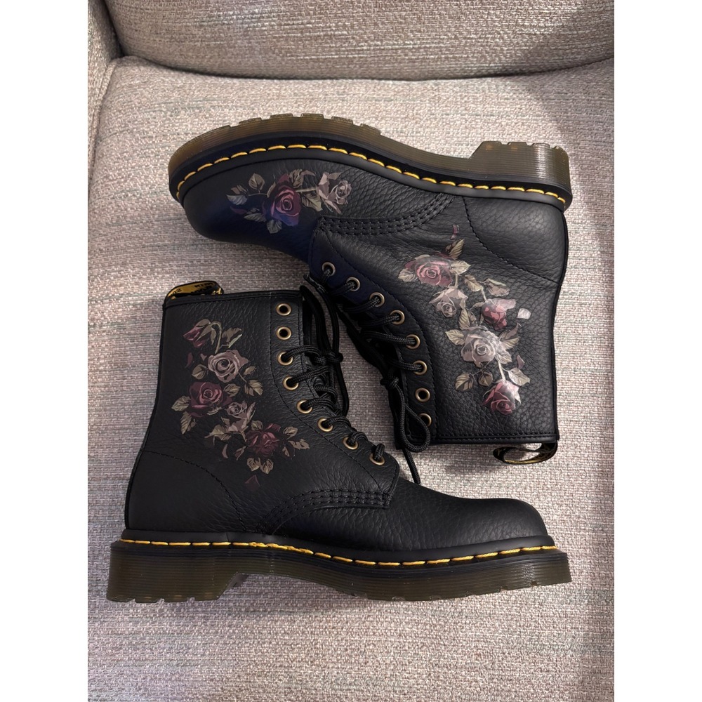 Dr. Martens 1460 Vonda Black Rose Floral Rose Leather Boots Womens Size 7 - Picture 8 of 11